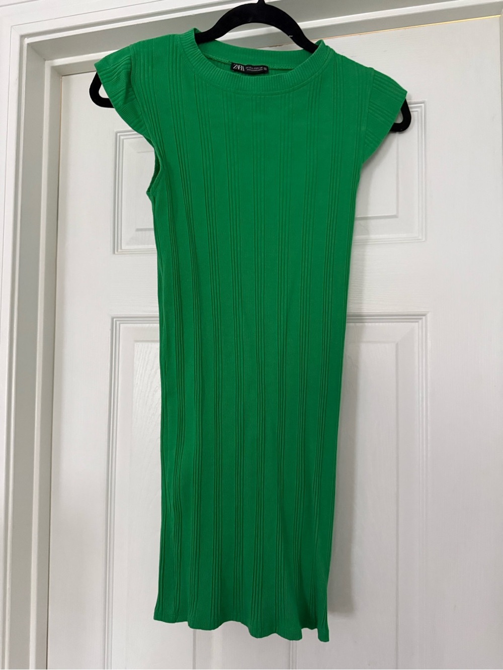 Zara Green Ribbed Cap-Sleeve Mini Dress